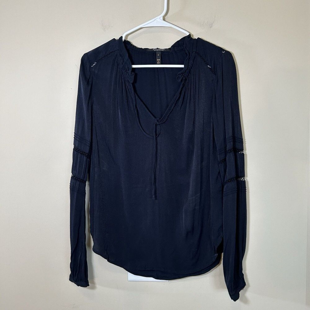 Scotch & Soda Women's Small Blouse Dane la Nuit Long Sleeve neck Tie eyelet